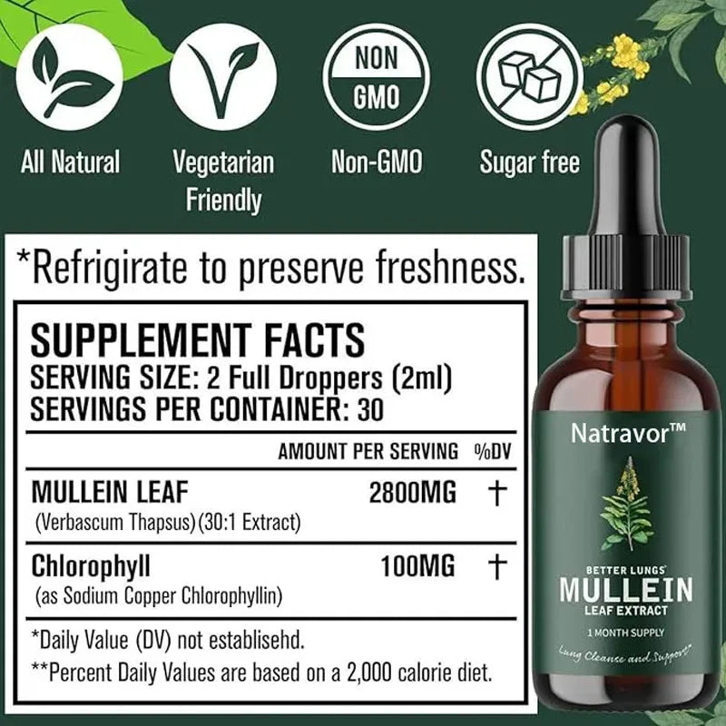 Organic Mullein Drops for Lungs  - Lung & Bronchial Cleanse for Smokers Respiratory Health Support - 30ml